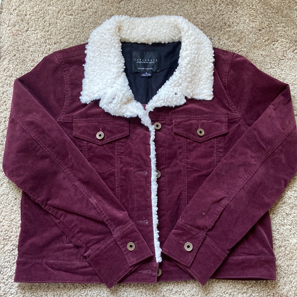 Sanctuary Women’s Sherpa Collared Maroon Corduroy Jacket